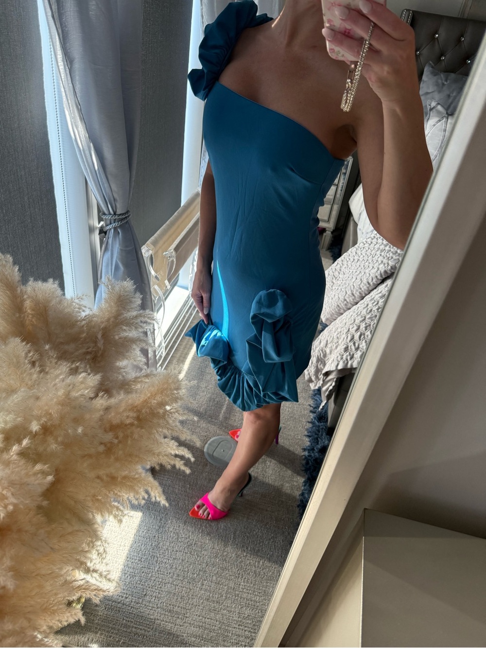 Blue Ruffle Cocktail Dress - Picture 2 of 6
